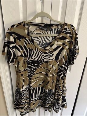 Attitudes by Renee Black and Cream Zebra Print Blouse